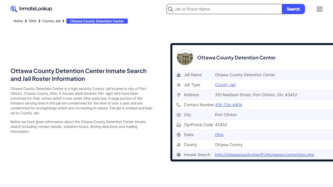 Ottawa County Detention Center (OH) Inmate Search Ohio - Inmate Lookup